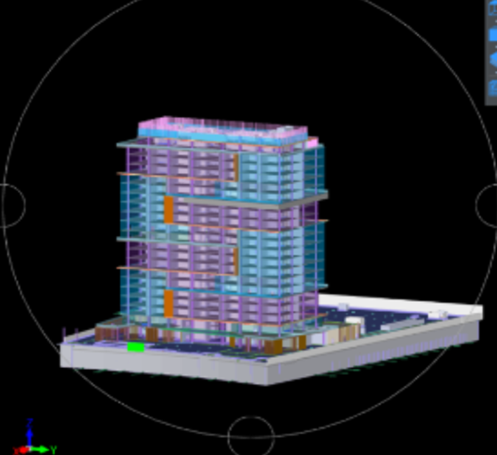 3D model of the Elo D2 Damac residential tower generated using Glodon Cubicost TAS, showing detailed architectural and structural elements for accurate quantity take-off and digital measurement.